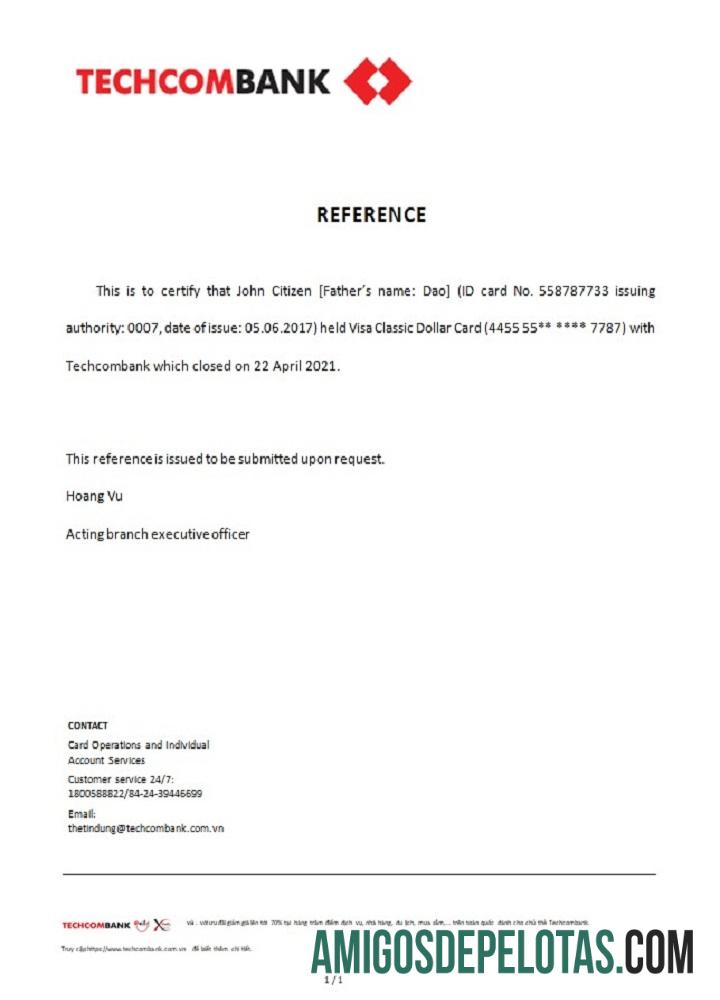 Referência de fechamento do Techcombank do Vietnã modelo